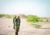 The Commander of the 77th Presidential Guard Brigade arrives in Masagawaa