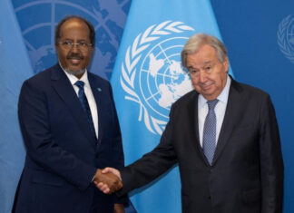 UN Secretary-General and Hassan Sheikh discuss Somalia’s security and AUSSOM support.