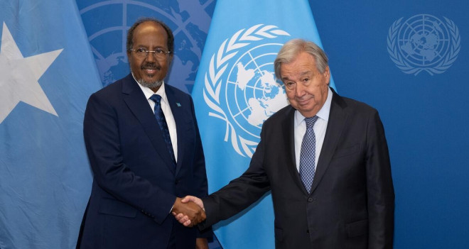 UN Secretary-General and Hassan Sheikh discuss Somalia’s security and AUSSOM support.
